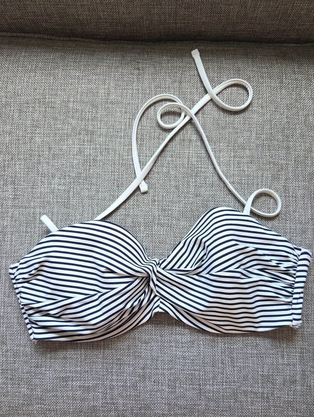 H&M Navy & White Striped Bikini Top - Removable Halter Strap In a Size 36C. Used